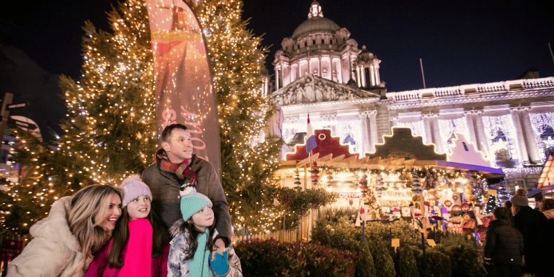 Family on christmas market