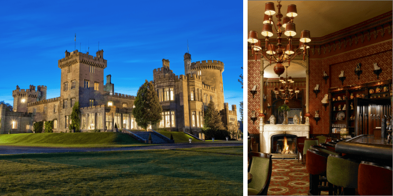 Dromoland Castle next to the castle's lounge with fireplace