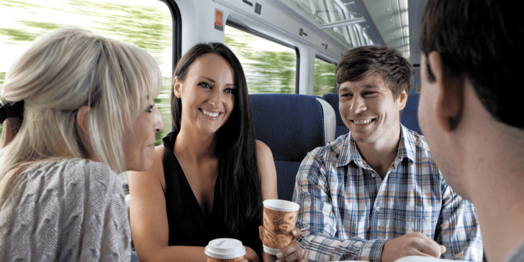 People chatting in the train