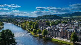 Inverness, Scotland city buildings and the Ness River