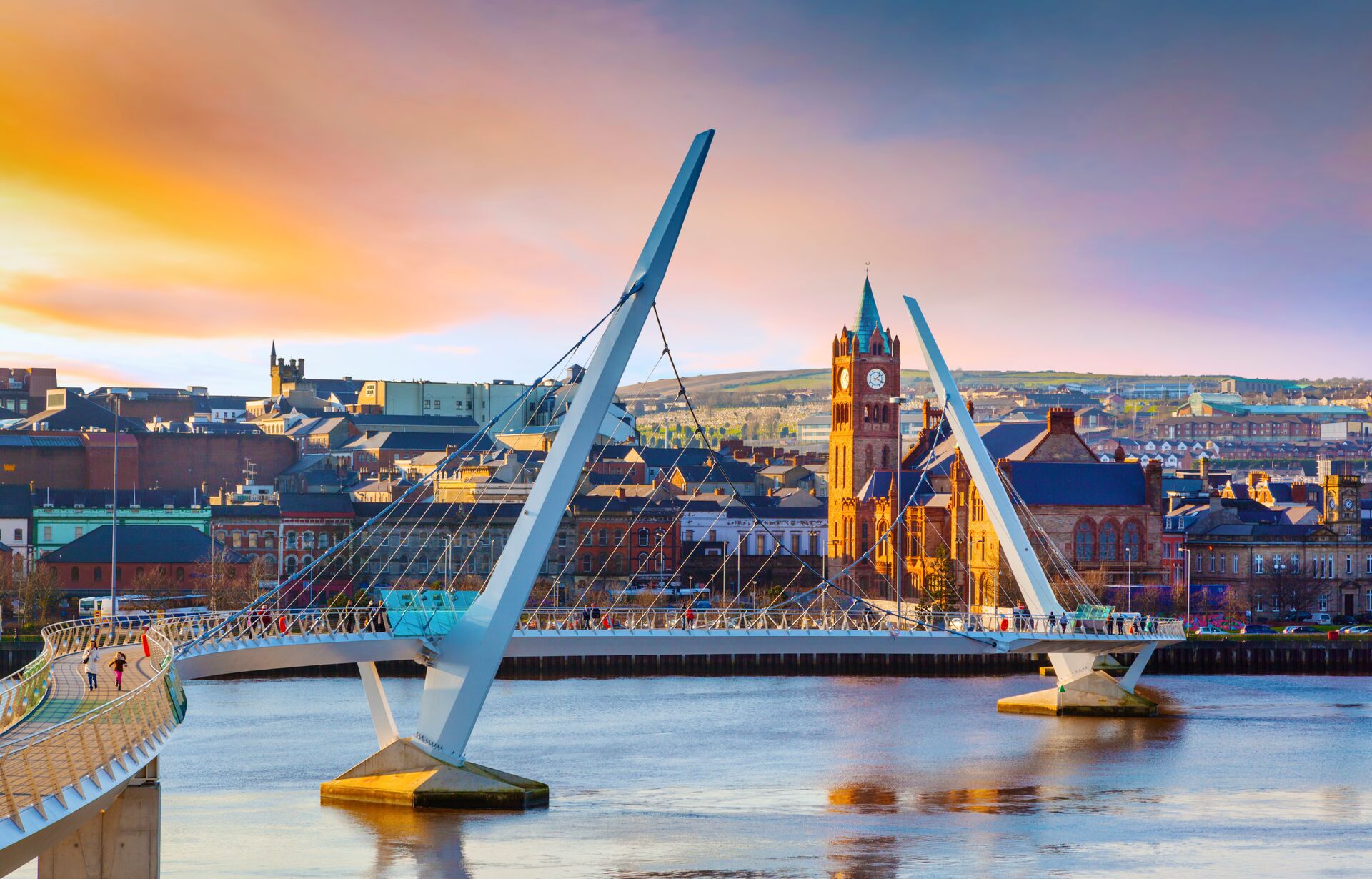 Peace bridge in Derry by sunset