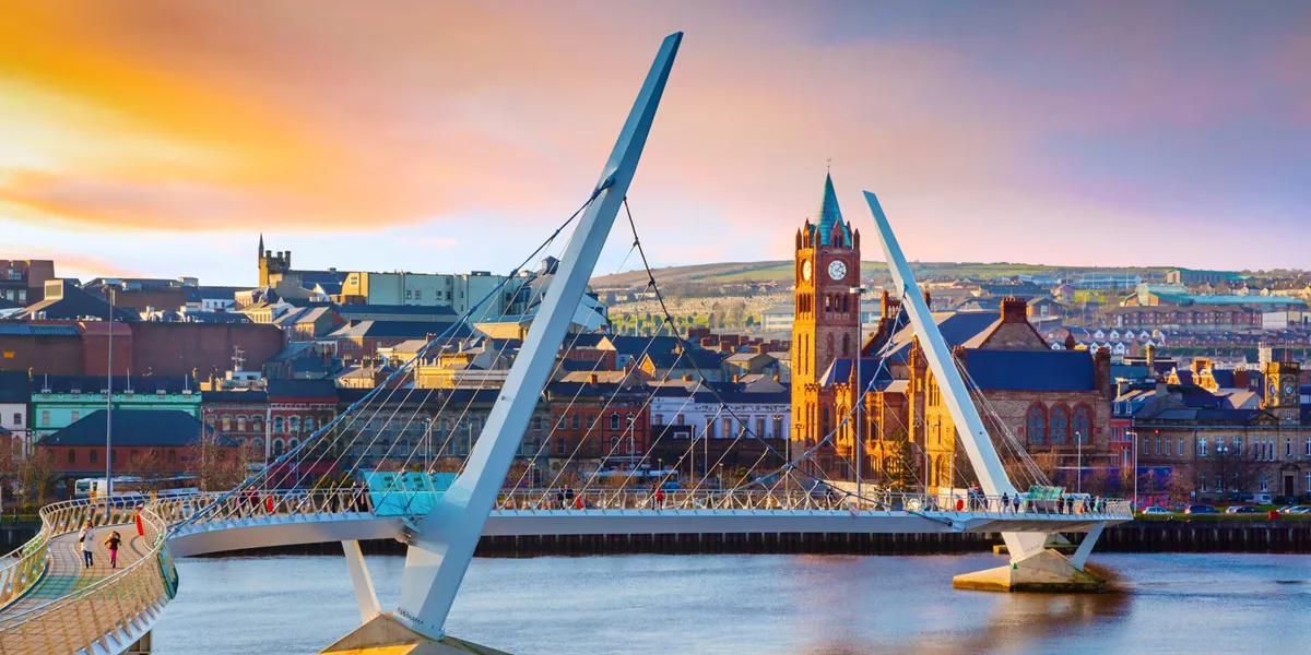 Peace bridge in Derry by sunset