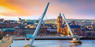 Peace bridge in Derry by sunset