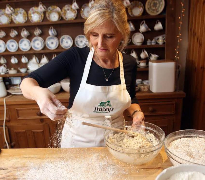 Tracey Jeffery making bread in her kitchen
