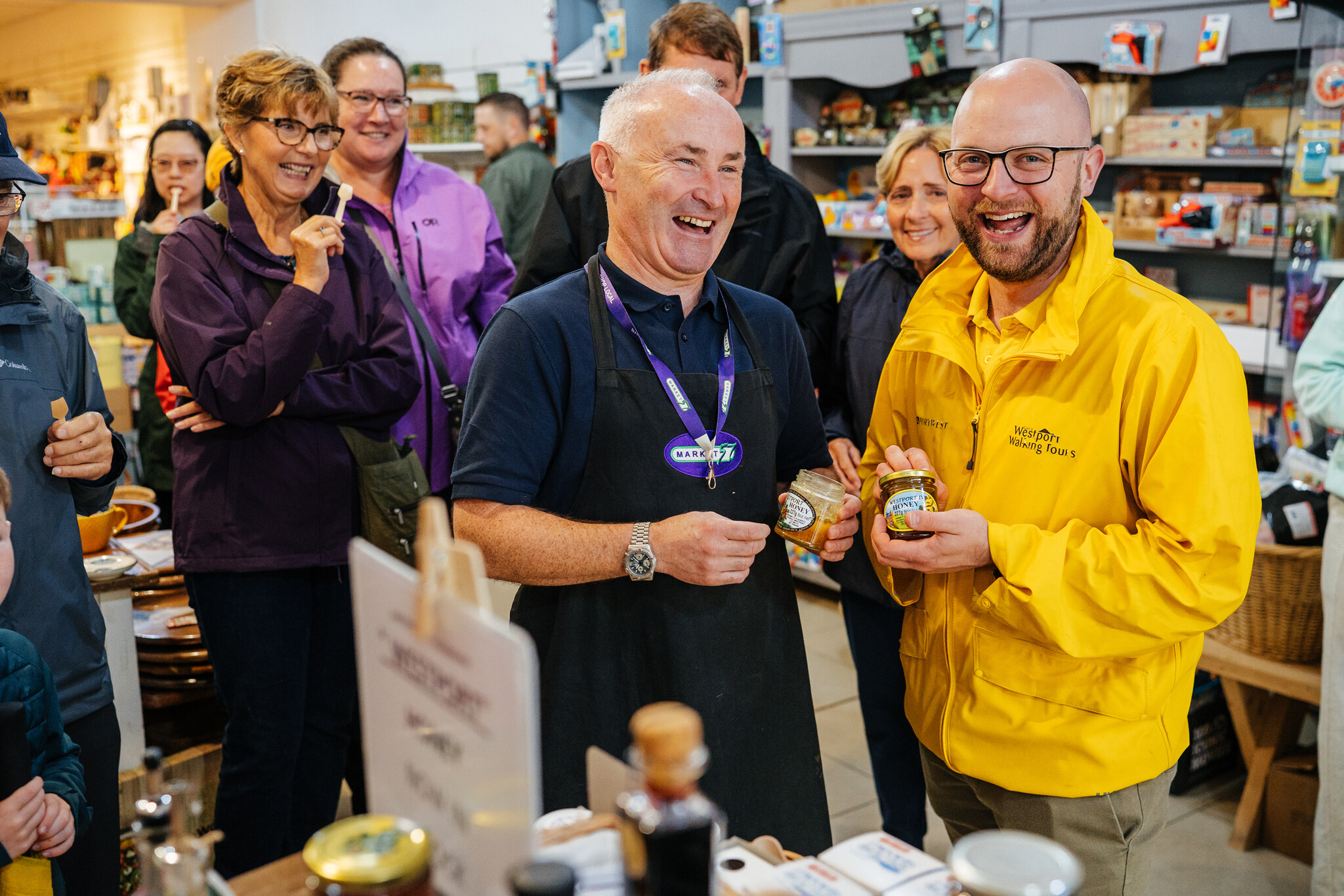 Tourists and tour guide having sweet treats