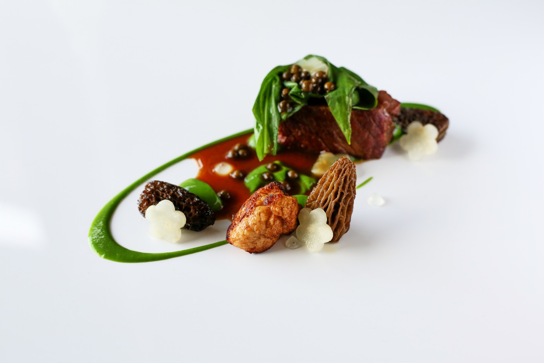 Cliff House Hotel Michelin Star Food green sauce flower shaped vegetables