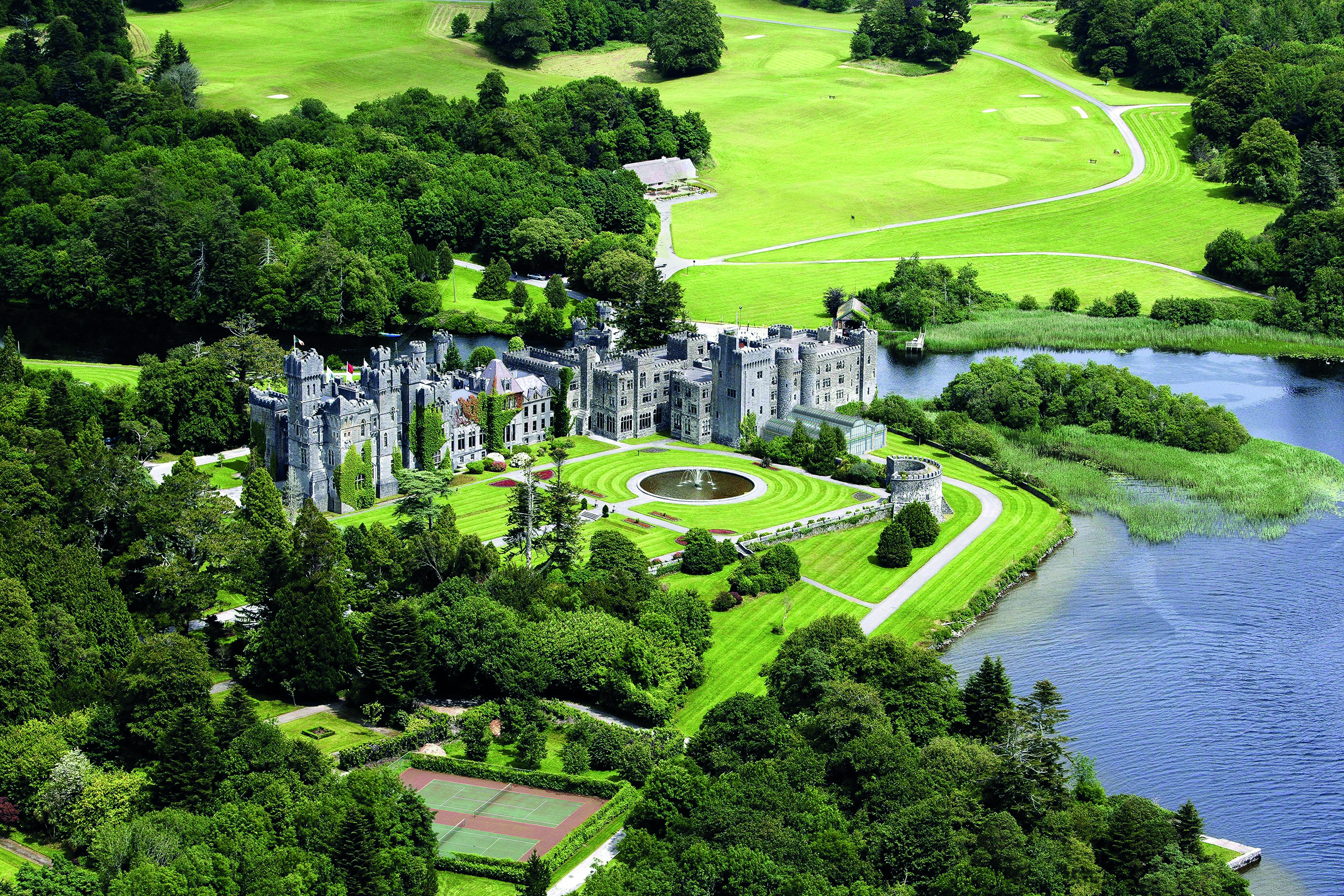 An aerial view of Ashford Castle in Cong Ireland