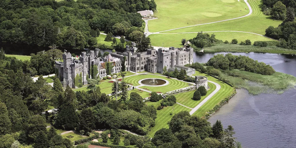 An aerial view of Ashford Castle in Cong Ireland