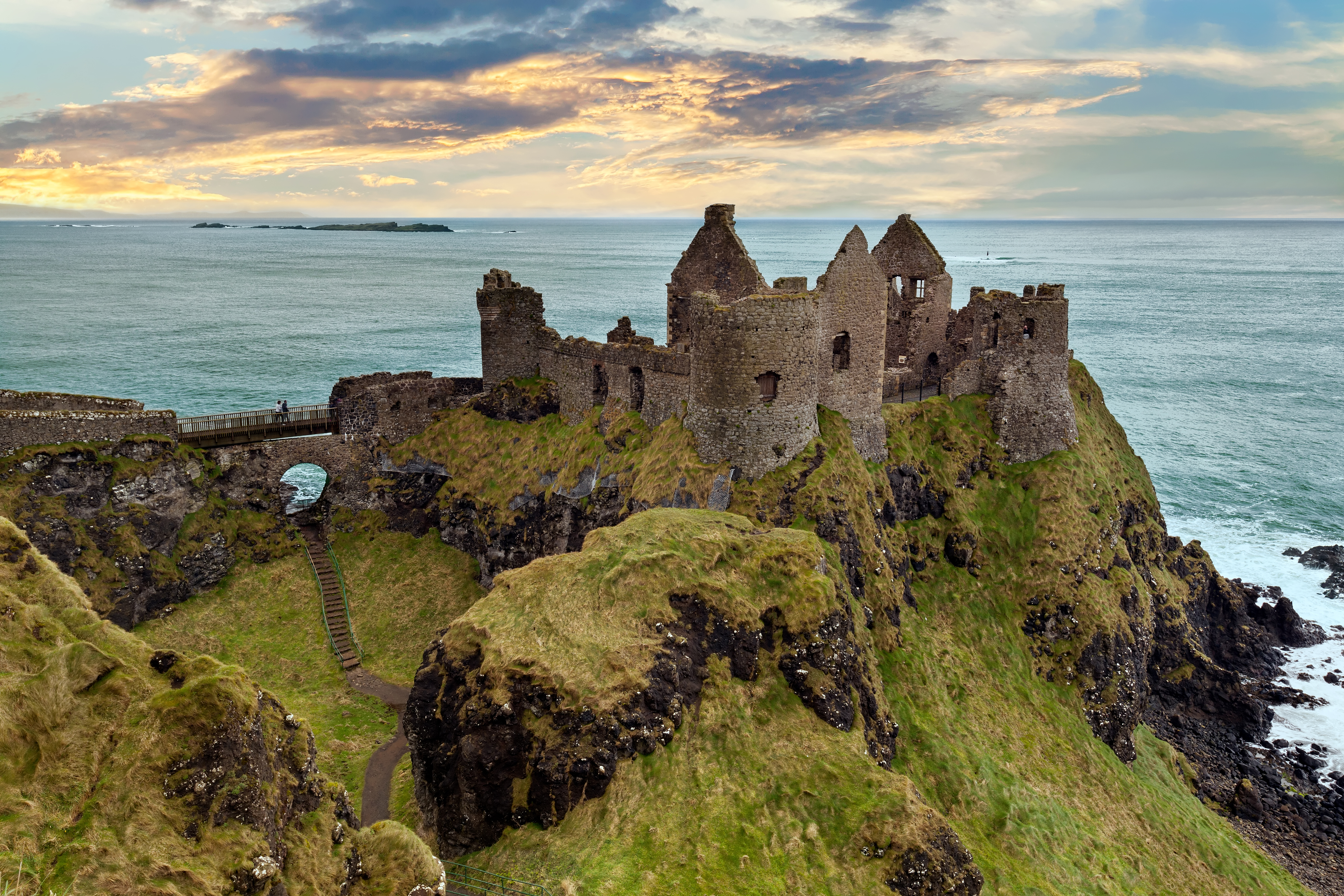 Dunluce Castle sits perched over the ocean near Bushmills in Northern Ireland 