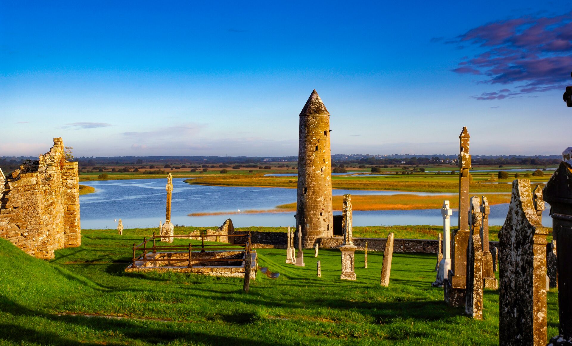 Clonmacnoise on the Shannon in County Offaly, Ireland
