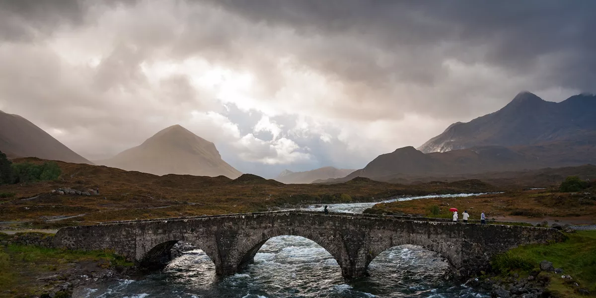 Tourists On The Bridge At Sligachan, Isle Of Skye, Scotland