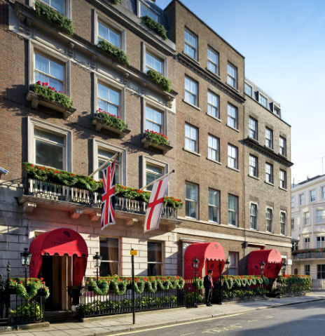 Red door canopies and flags hanging outside the chesterfield