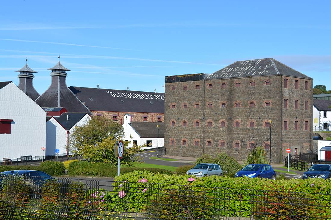 Exterior of Bushmills Distillery in Londonderry, Northern Ireland