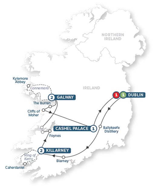 Tastes and Tipples of Ireland Private Chauffeur Tour Map