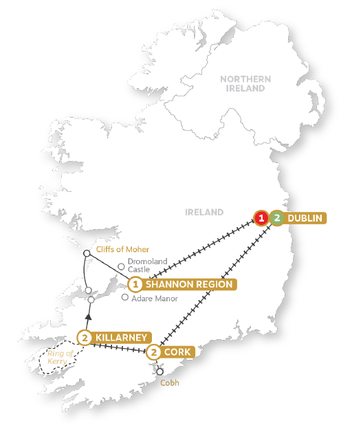 Map of Ireland's Sights & Sounds Private Chauffeur Tour