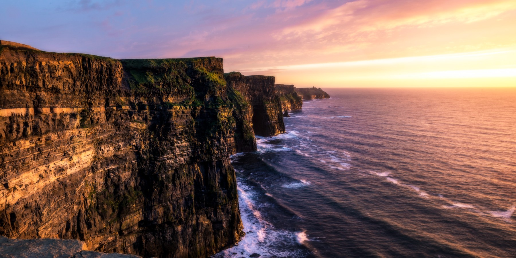 Landscape of Cliffs of Moher at sunset