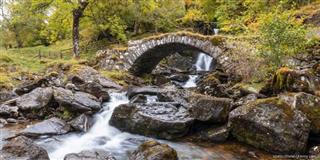 Low stone bridge with flowing stream