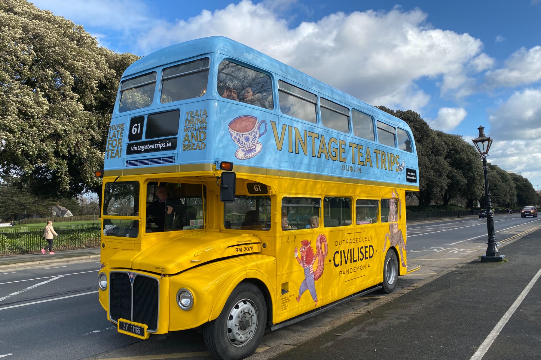 Blue and yellow Vintage Bus Afternoon tea