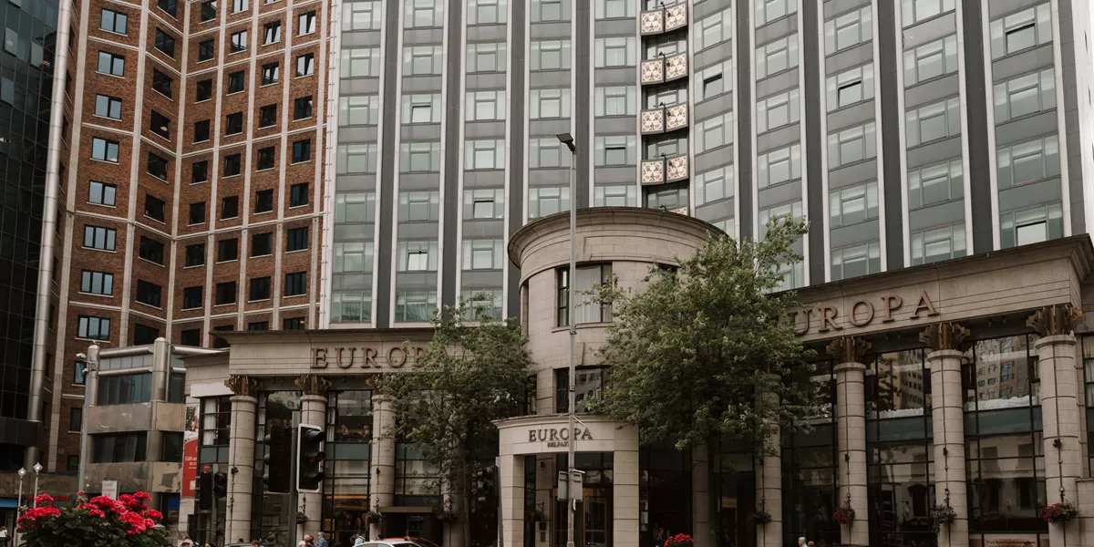 The exterior of Europa Hotel in Belfast