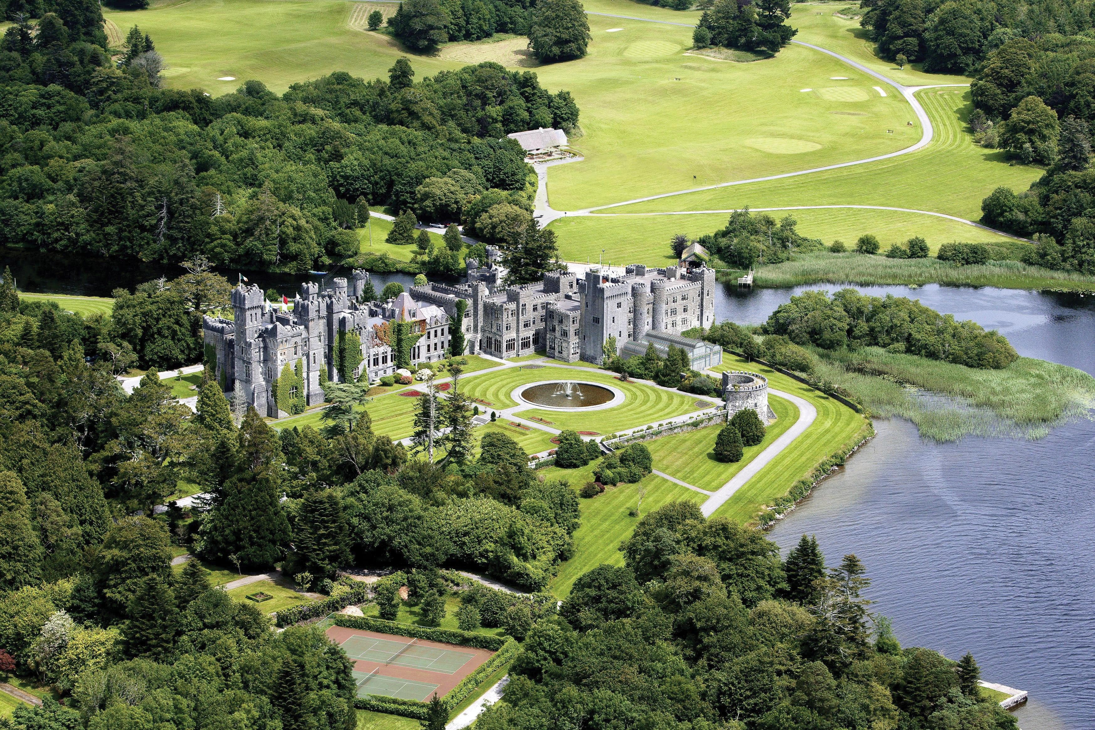 An aerial view of Ashford Castle in Ireland