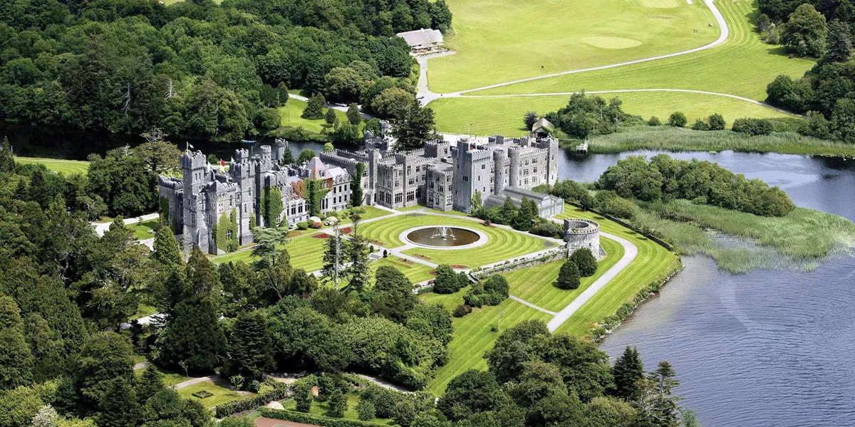 An aerial view of Ashford Castle in Ireland