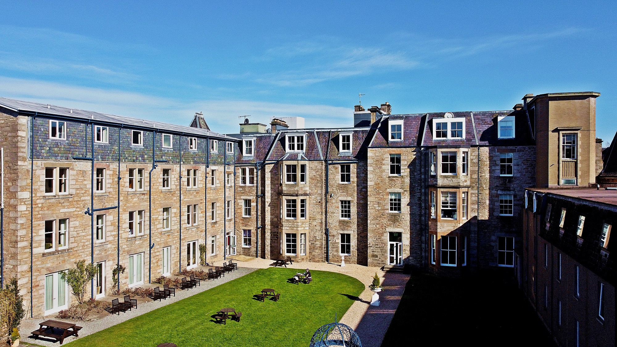 Outside and gardens of Fishers Hotel in Pitlochry, Scotland 