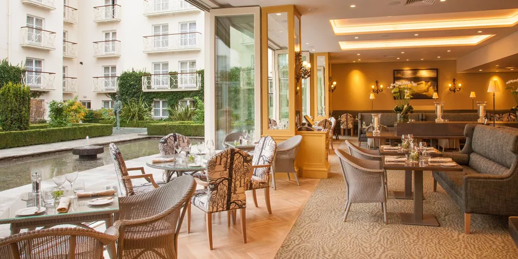 Garden room with fountain in the Merrion Hotel in Dublin