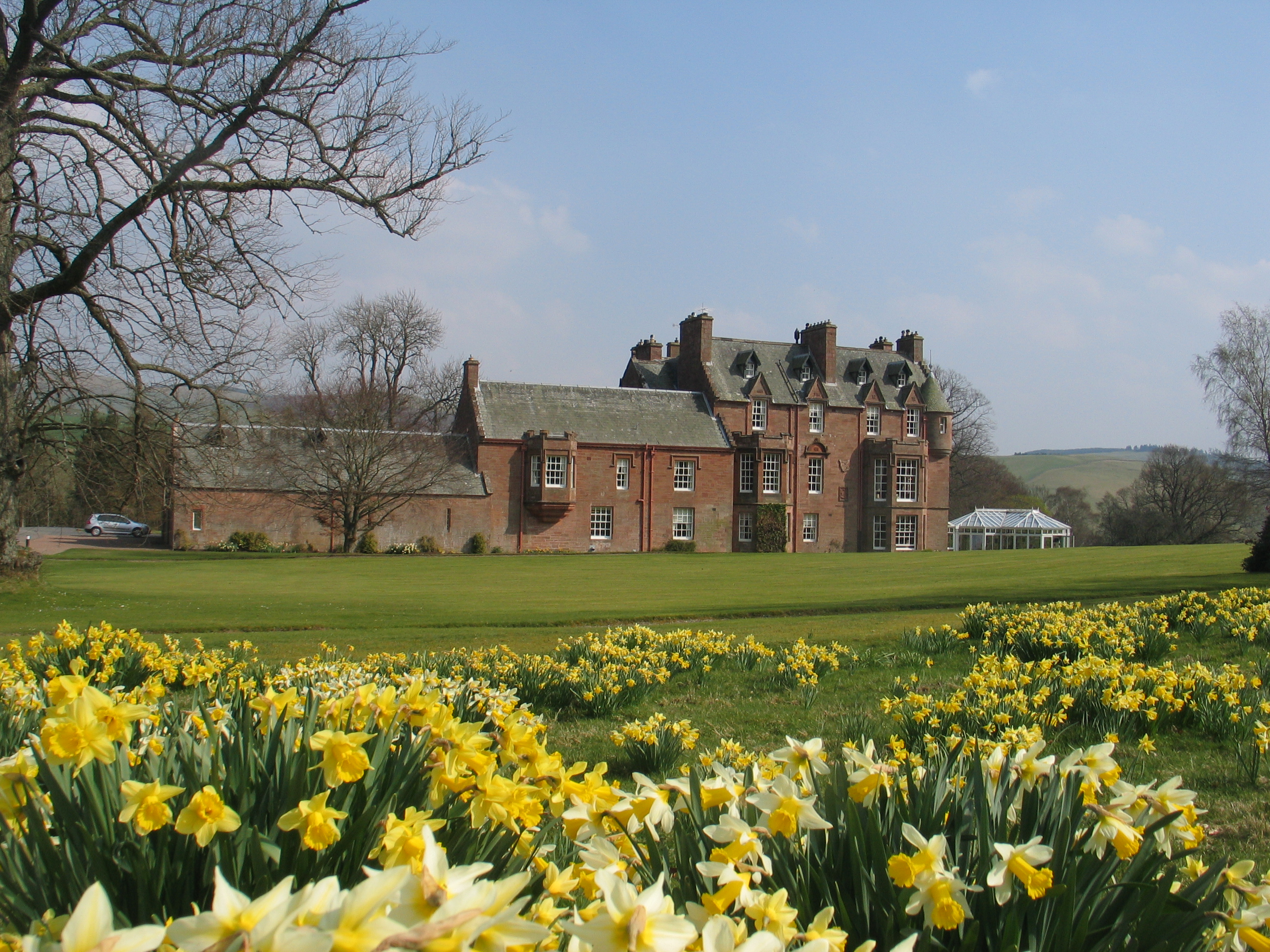 Exterior of Cringletie House Castle Hotel in Peebles, Scotland