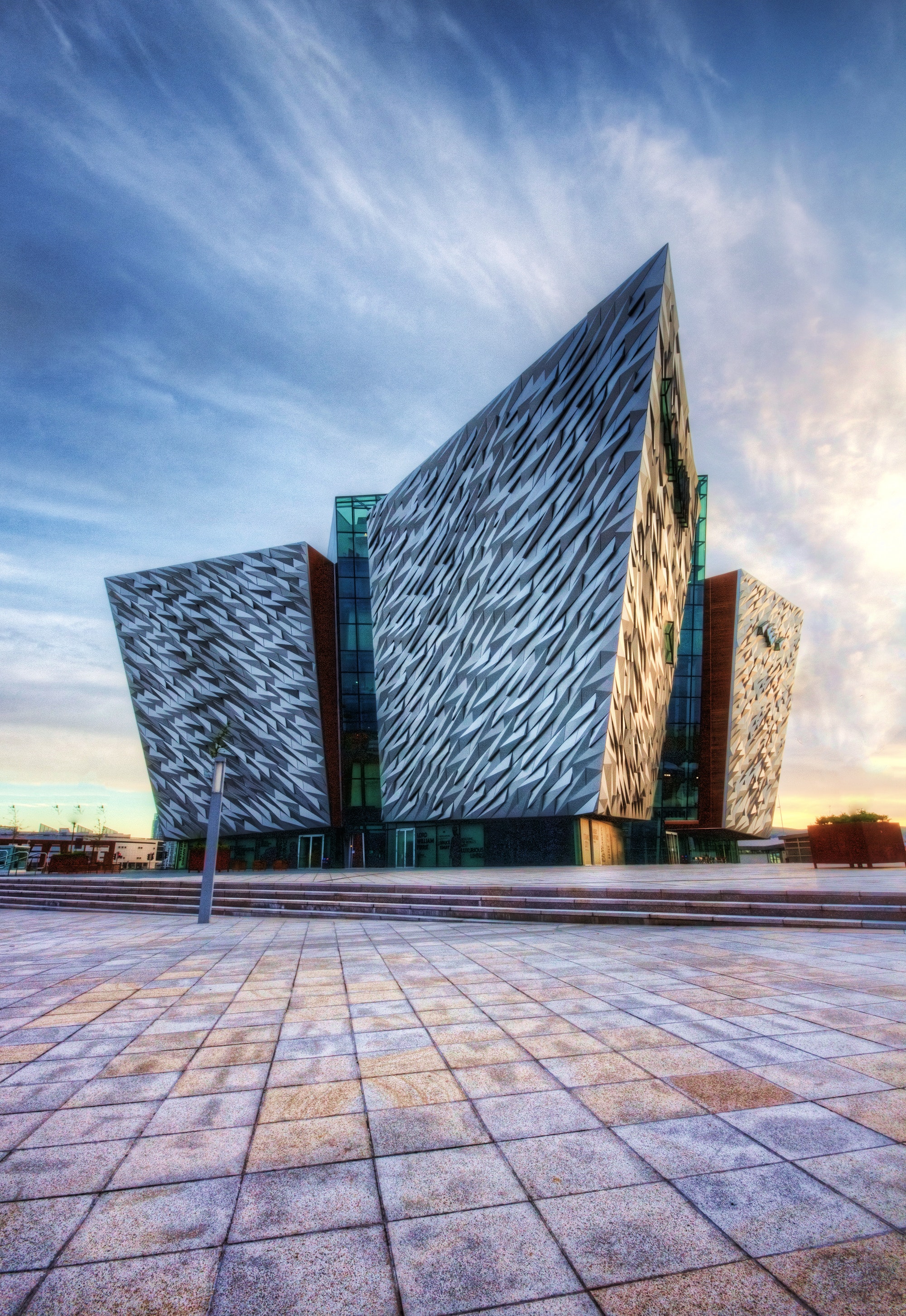 The architectural design of the Titanic Museum is seen by guests when traveling to Belfast Northern Ireland