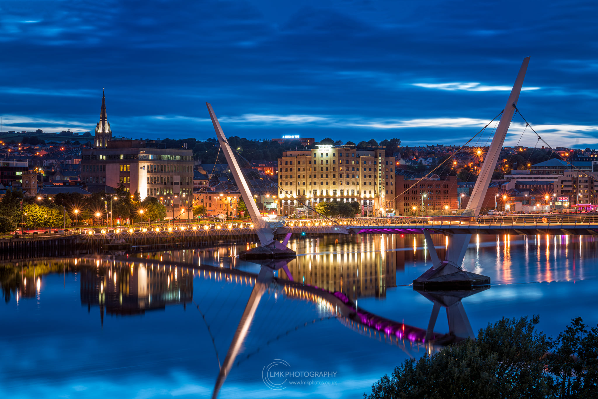Exterior of City Hotel Derry in Northern Ireland by night