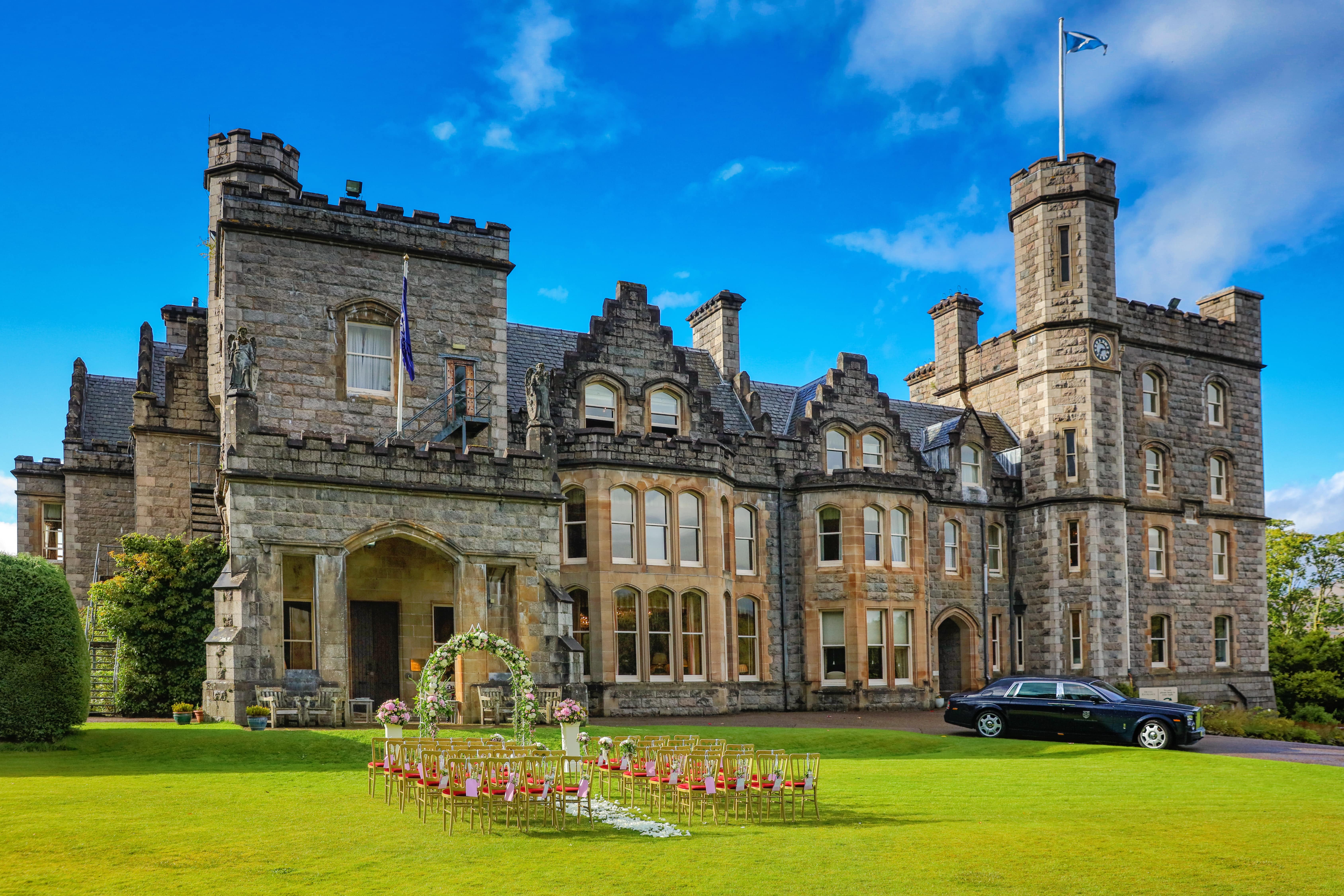 Exterior of Inverlochy Castle in Scotland's Highlands