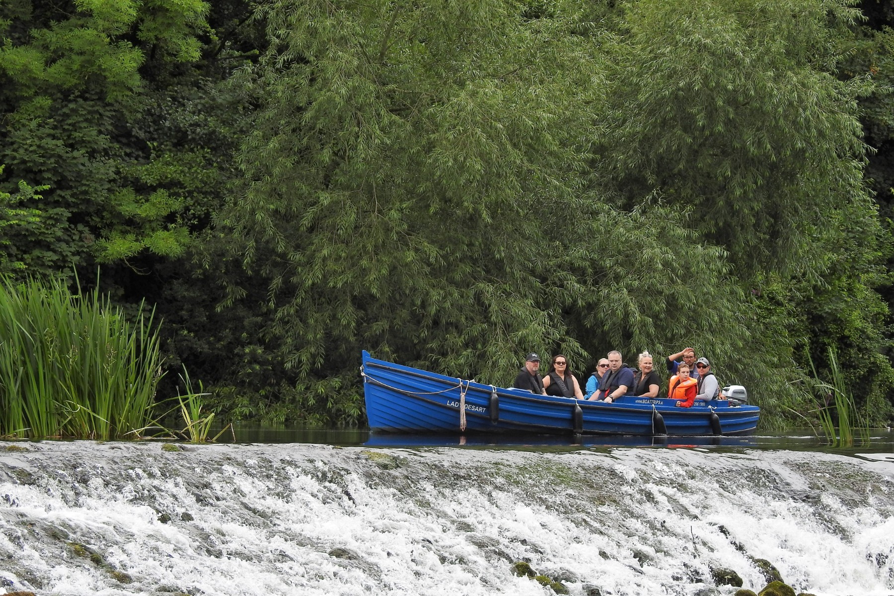 Group of people on Kilkenny Boat Tour overlooking rapids