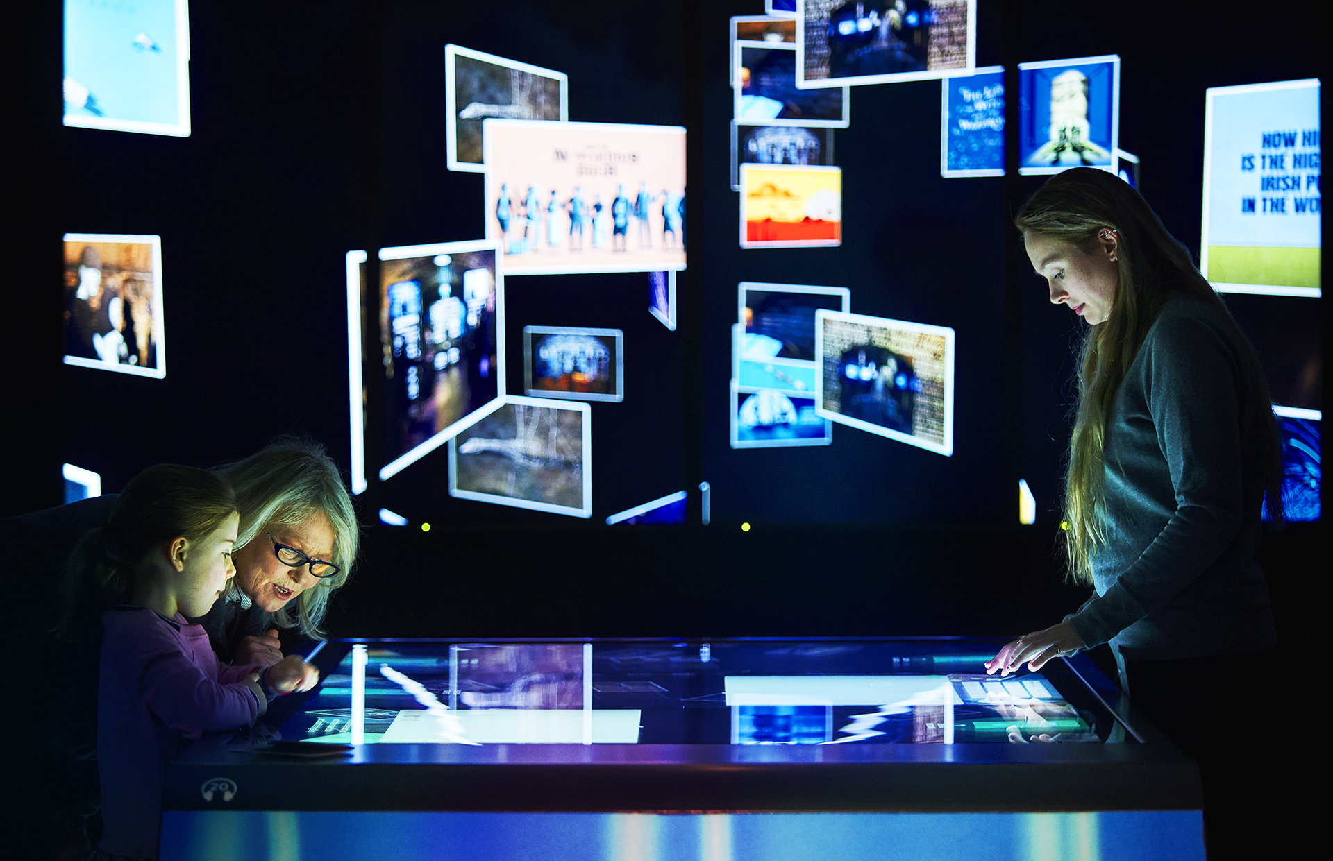 Visitors view the Connections Gallery at EPIC, The Irish Emigration Musuem in Dublin Ireland