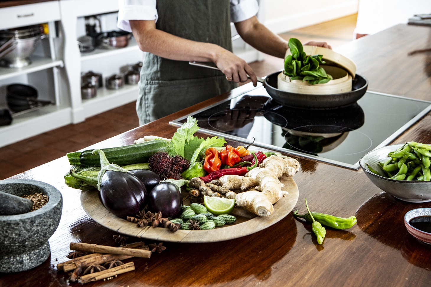 A vegetarian feast is prepared at Howth Castle Cookery School in Howth, near Dublin Ireland