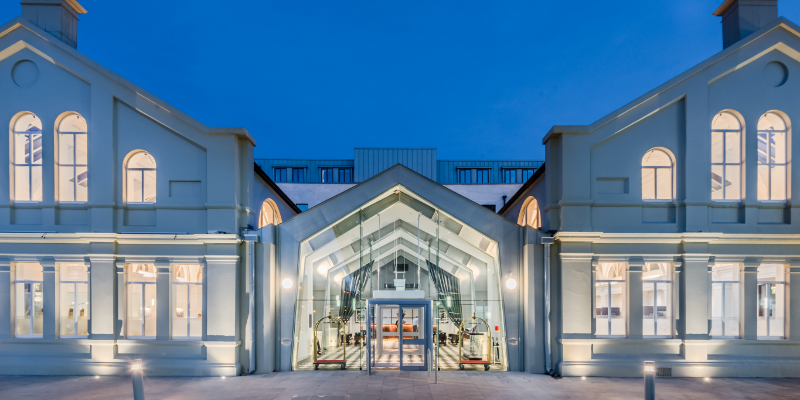 Brightly lit titanic hotel