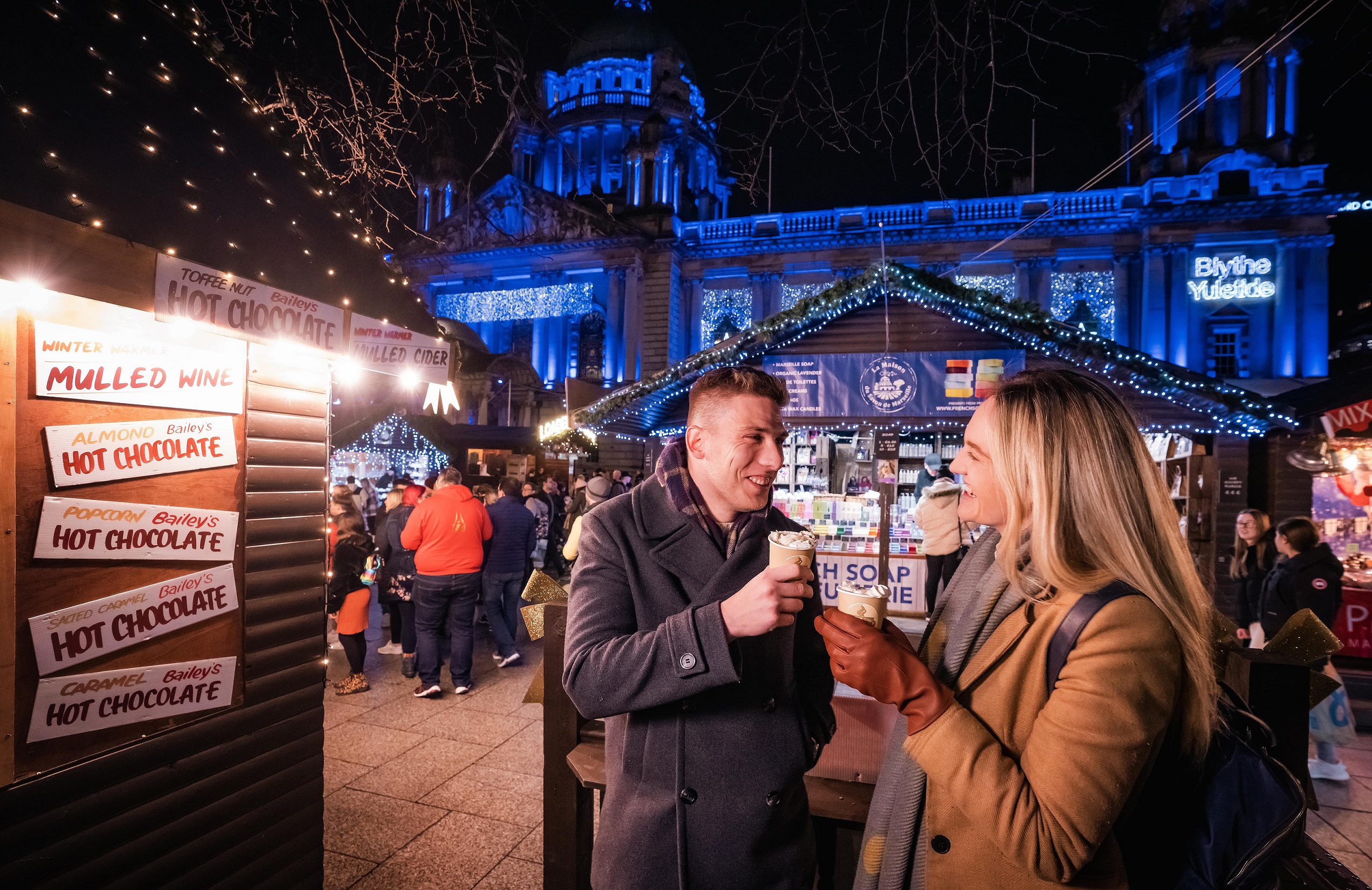 Couple at Belfast Christmas Market, Belfast City Hall