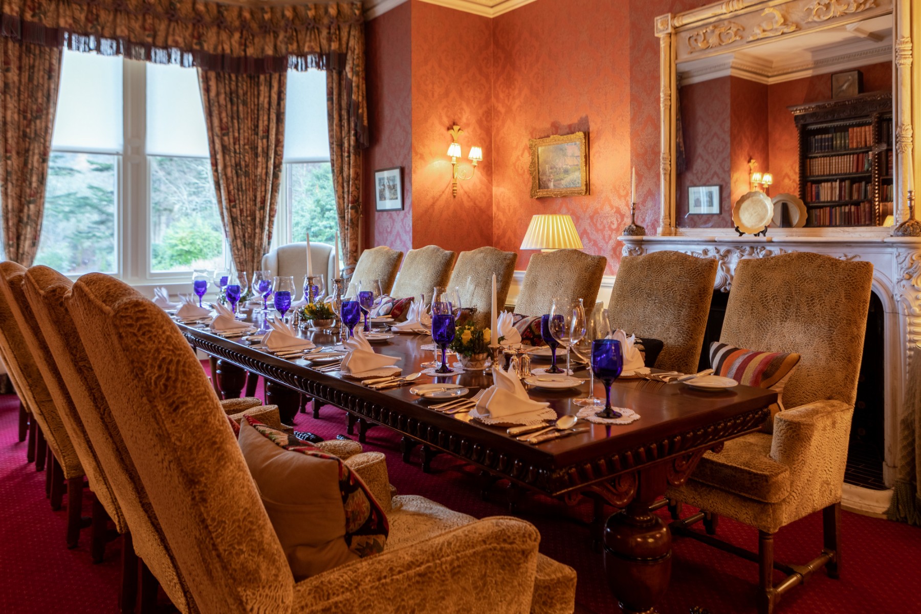 Large dining table set up at Seasgair Fine Dining