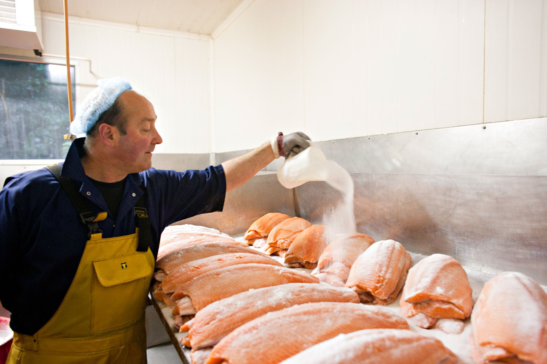 Burren Smokehouse Salting The Organic Salmon