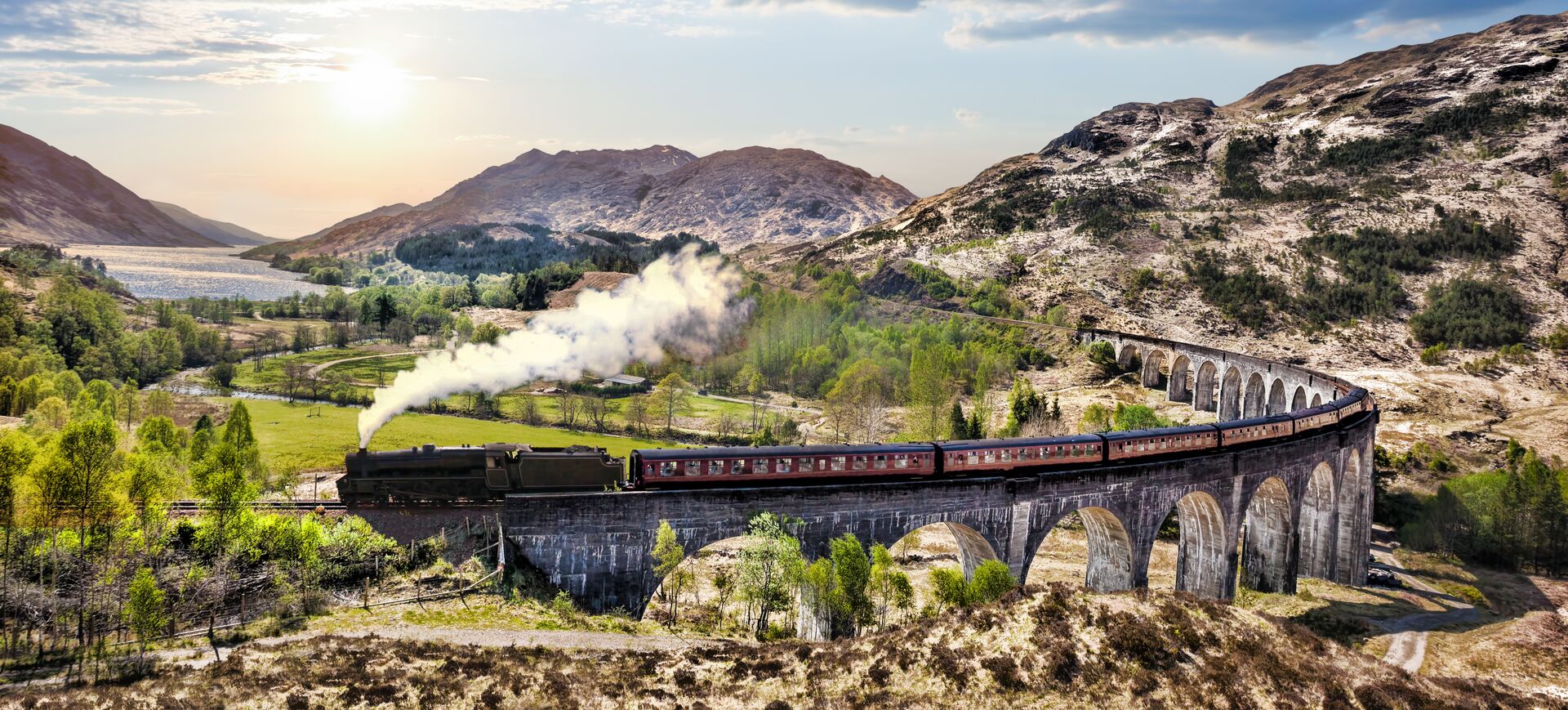 Glenfinnan Harry Potter Railway train on tracks