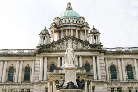 Belfast city hall with statue in front