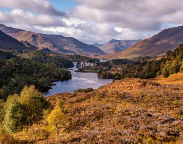 A scenic view of a lake surrounded by mountains