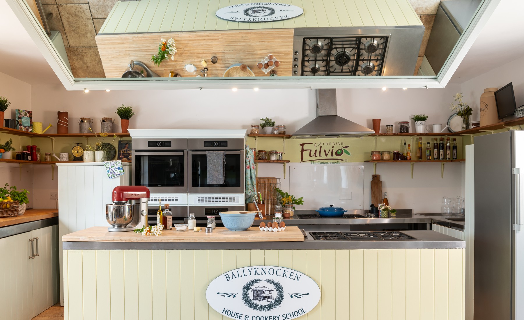 Ballyknokken kitchen with wooden counter top set up for baking