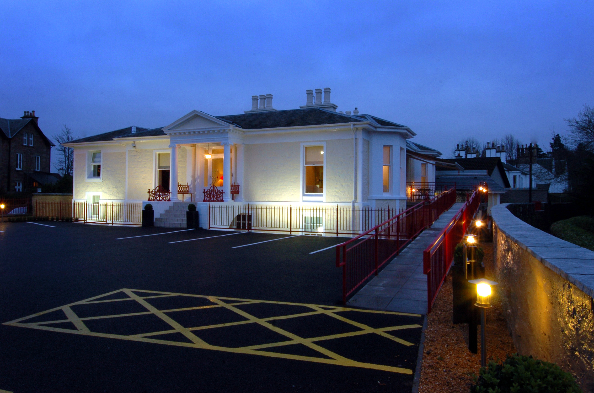 Exterior of rocpool hotel at night