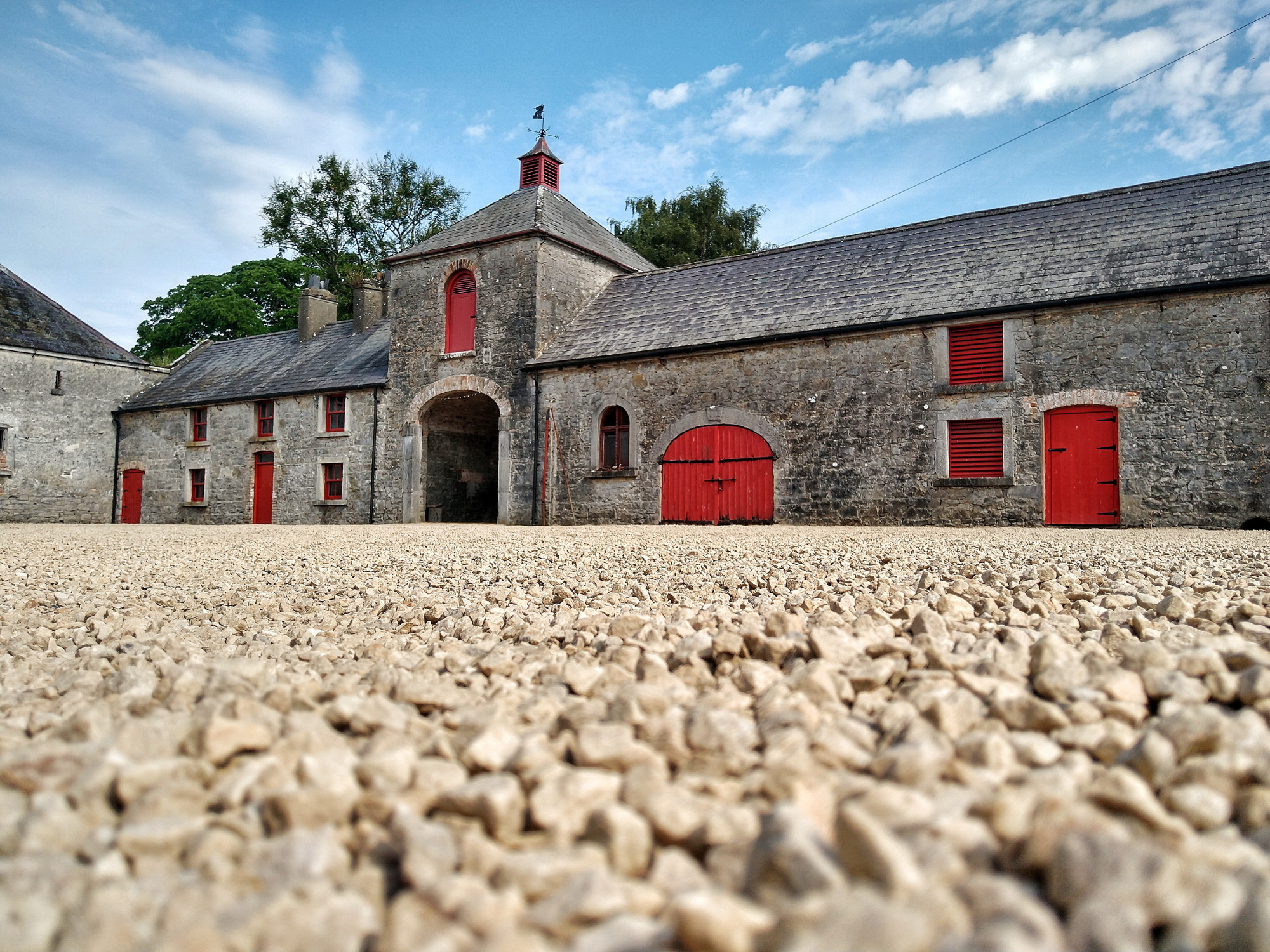 stables with red doors