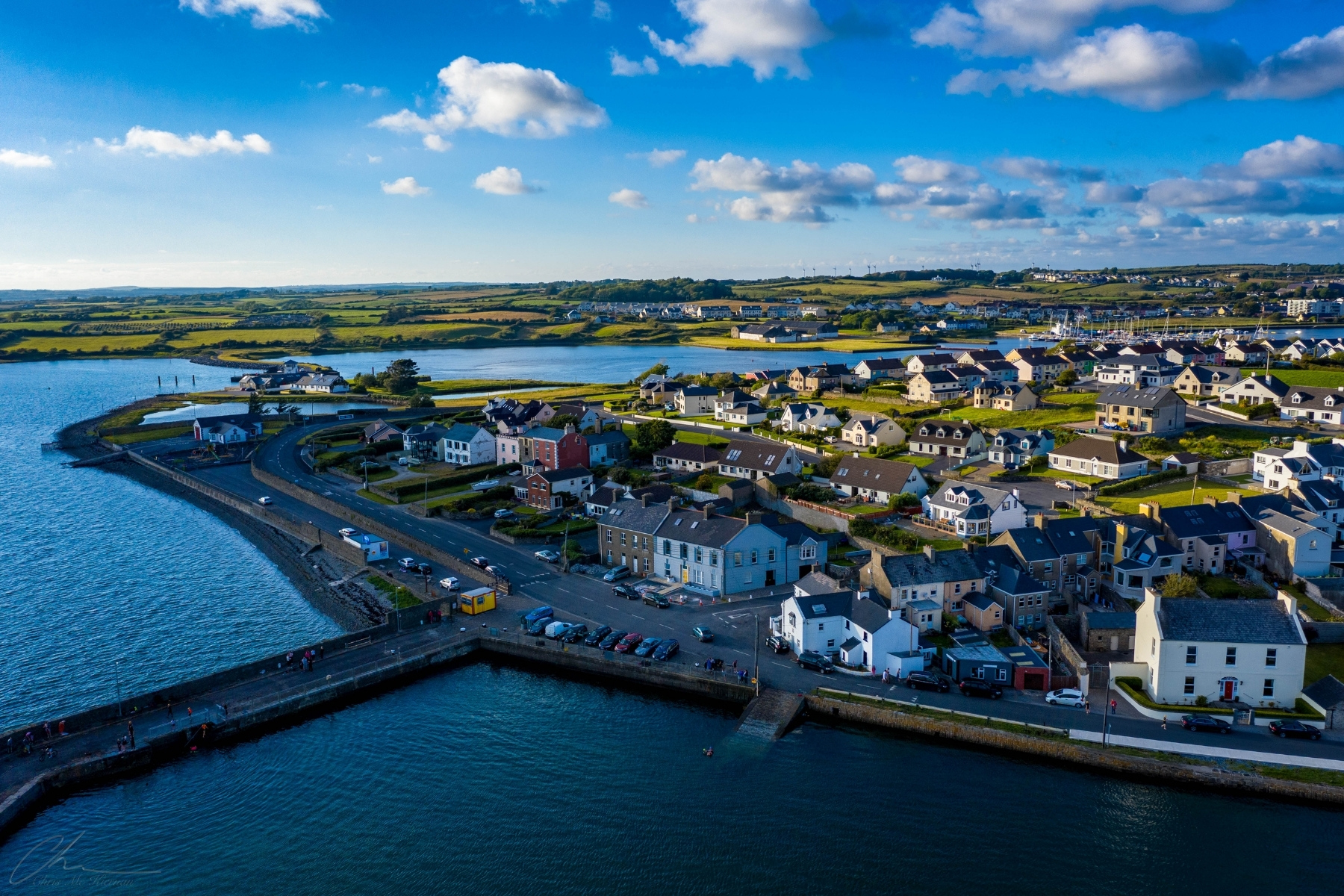 Birds eye view of coastal village  of Coppagh