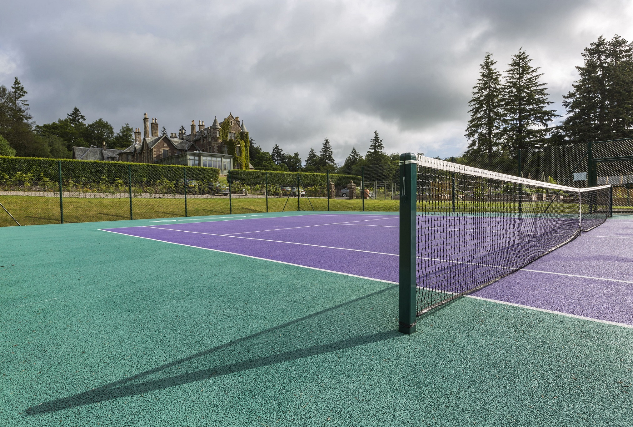 Tennis court at Cromlix Hotel in Scotland's Lowlands
