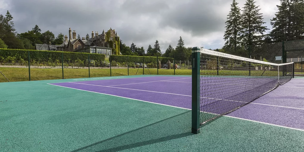 Tennis court at Cromlix Hotel in Scotland's Lowlands