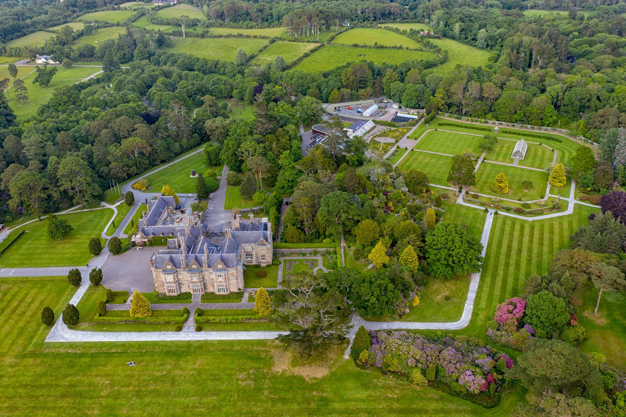 Ariel view of a large house in the countryside  