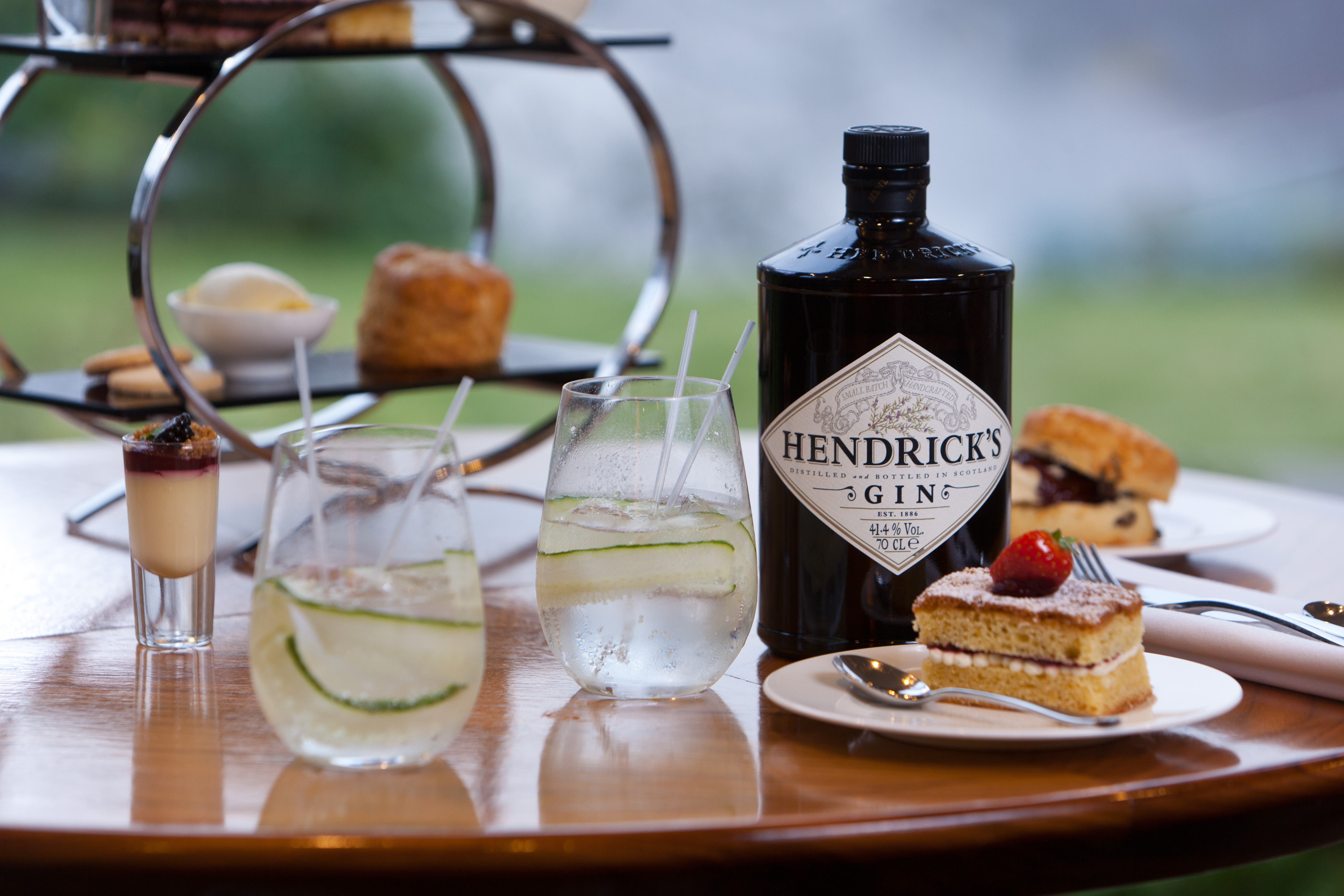 Afternoon Tea at Fonab Castle in Scotland, complete with tea, gin and champagne. 